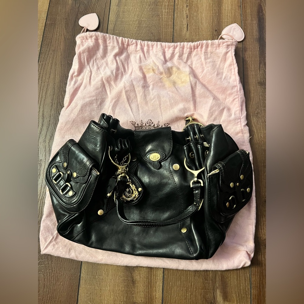 Juicy Couture Black Leather Satchel with Gold Accents